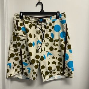 Volcom Brown and Green and White Board Shorts